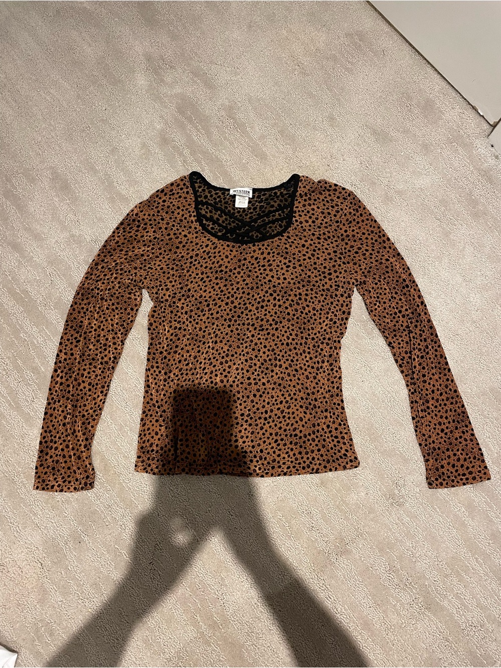 Leopard Print Brown Long-Sleeve Scoop Neck Top